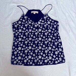 Loft Spaghetti Strap Halter Tank Top - Black and Metallic Silver Stars Size XS